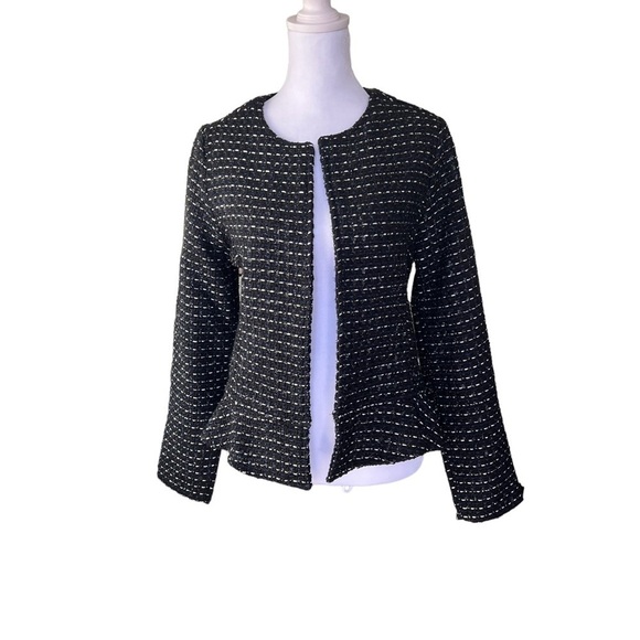 Dolan x Anthropologie - NWT Metallic Tweed Peplum Black Motif Blazer Jacket Sz S - Picture 2 of 7